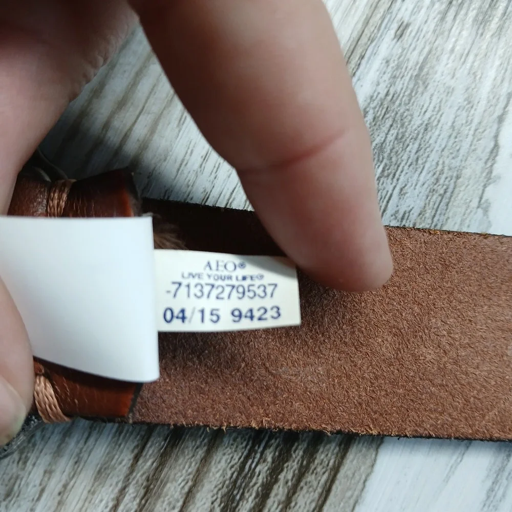 American Eagle Brown Leather Western Belt Turquoise Sunburst Buckle Small